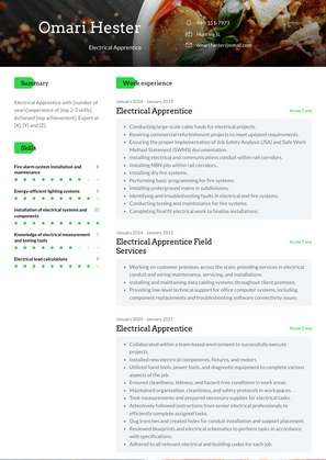 Electrical Apprentice Resume Sample and Template