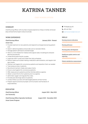 Chief Nursing Officer Resume Sample and Template
