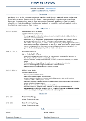 Licensed Clinical Social Worker Resume Sample and Template