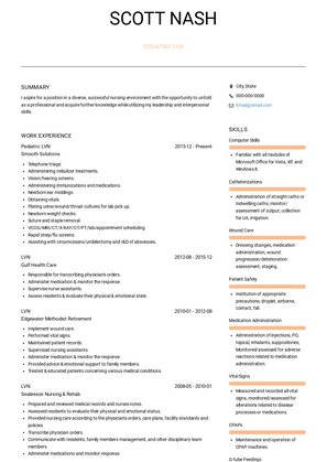 Pediatric LVN Resume Sample and Template