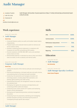 Audit Manager Resume Sample and Template