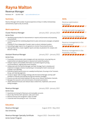 Revenue Manager Resume Sample and Template