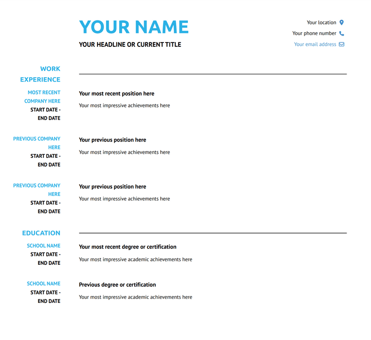 Blank professional resume template - Arya