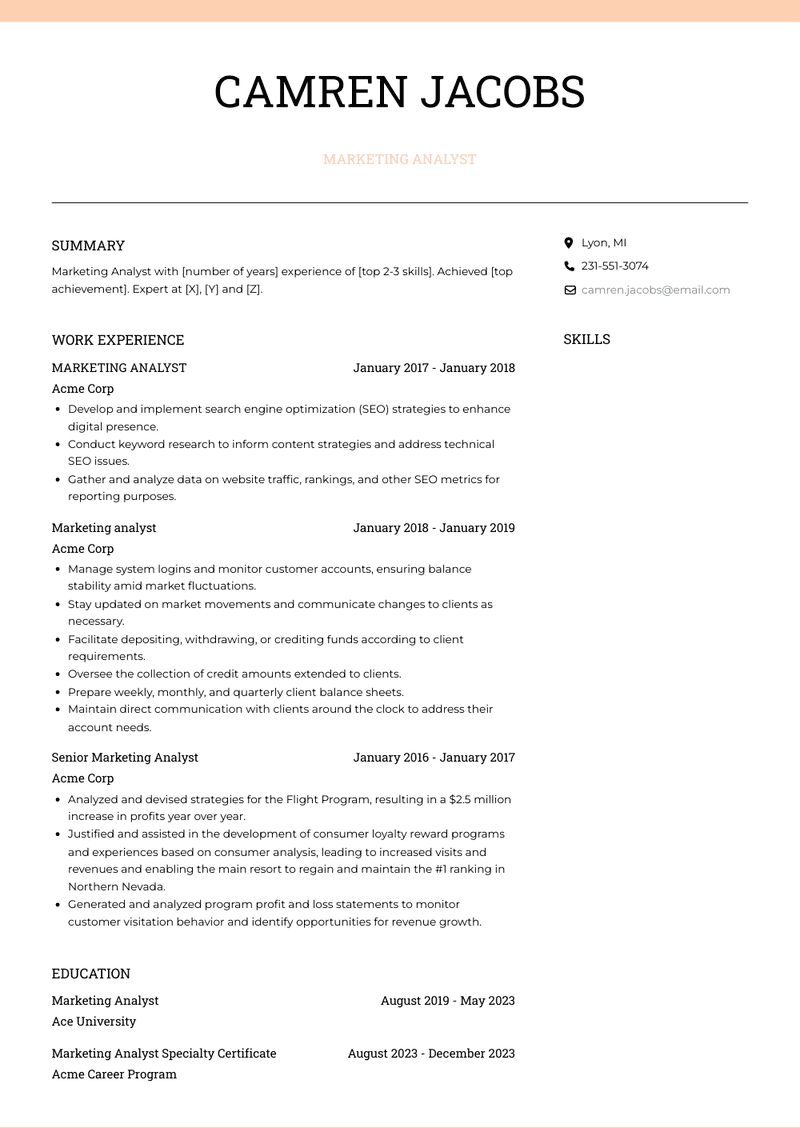 Marketing Analyst Resume Sample and Template