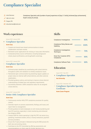 Compliance Specialist Resume Sample and Template