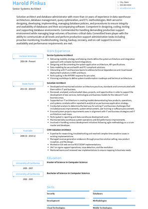 Senior Systems Architect Resume Sample and Template