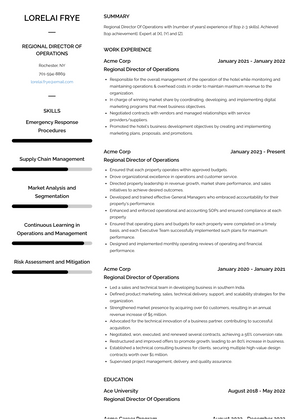 Regional Director Of Operations Resume Sample and Template