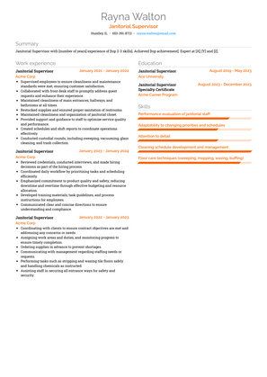 Janitorial Supervisor Resume Sample and Template