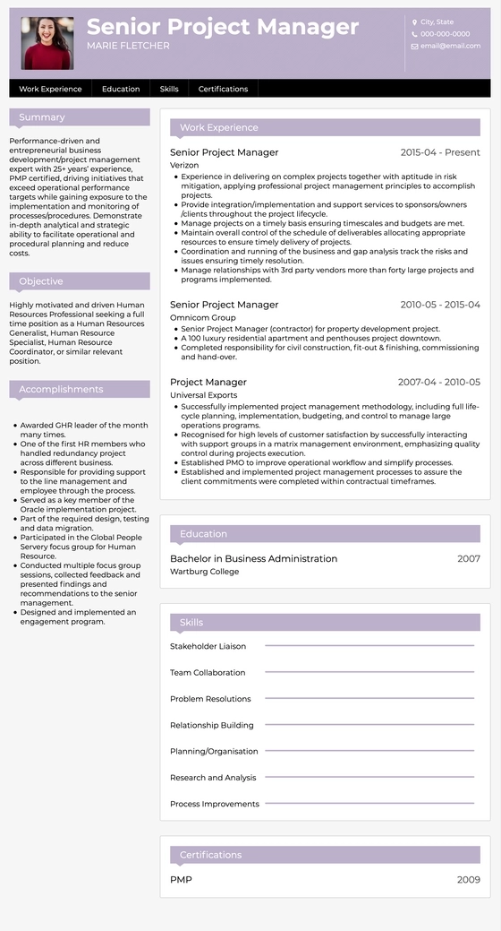 project management resume template example