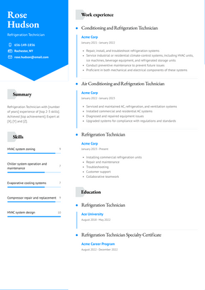 Refrigeration Technician Resume Sample and Template