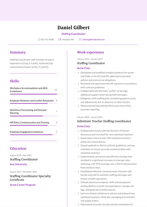 Staffing Coordinator Resume Sample and Template