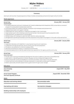 Job Coach Resume Sample and Template