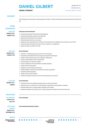 Kennel Attendant Resume Sample and Template