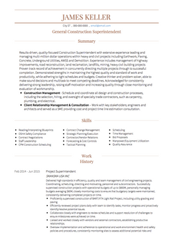 Construction Superintendent Resume Sample and Template