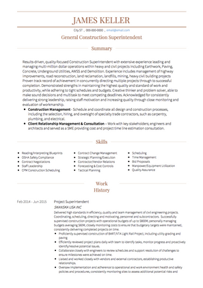 Construction Superintendent CV Example and Template
