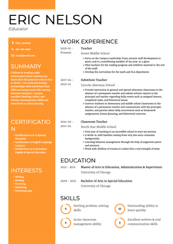 Middle School Teacher Resume Sample and Template