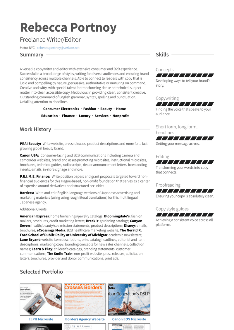 Freelance Writer/Editor Resume Sample and Template