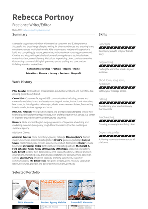 Freelance Writer/Editor Resume Sample and Template