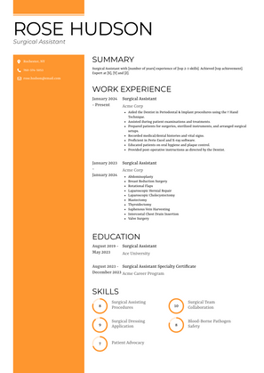 Surgical Assistant Resume Sample and Template