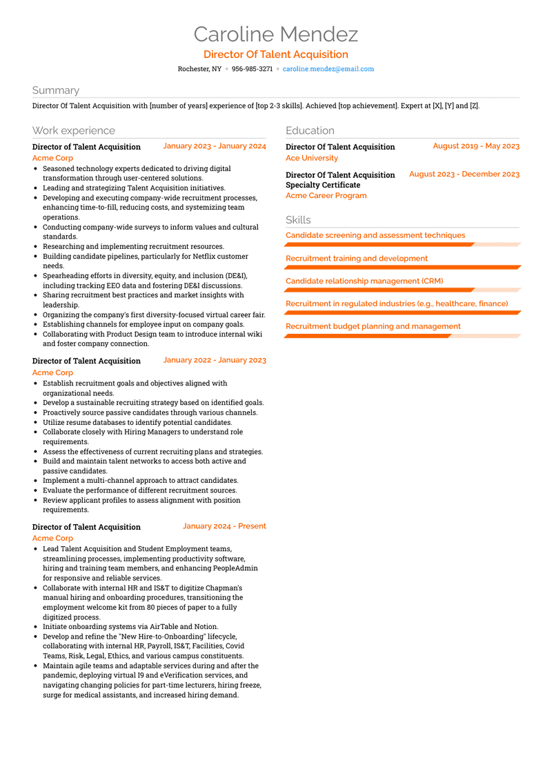 Director Of Talent Acquisition Resume Sample and Template