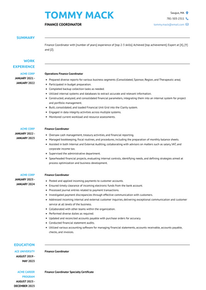 Finance Coordinator Resume Sample and Template