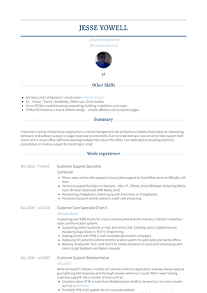 Customer Support Specialist Resume Sample and Template
