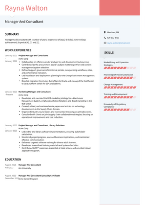Manager And Consultant Resume Sample and Template