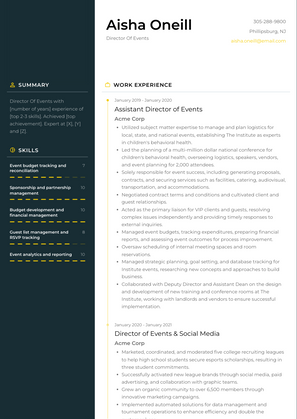 Director Of Events Resume Sample and Template