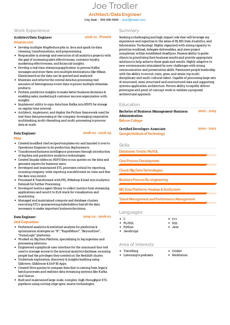 Data Engineer Resume Sample and Template