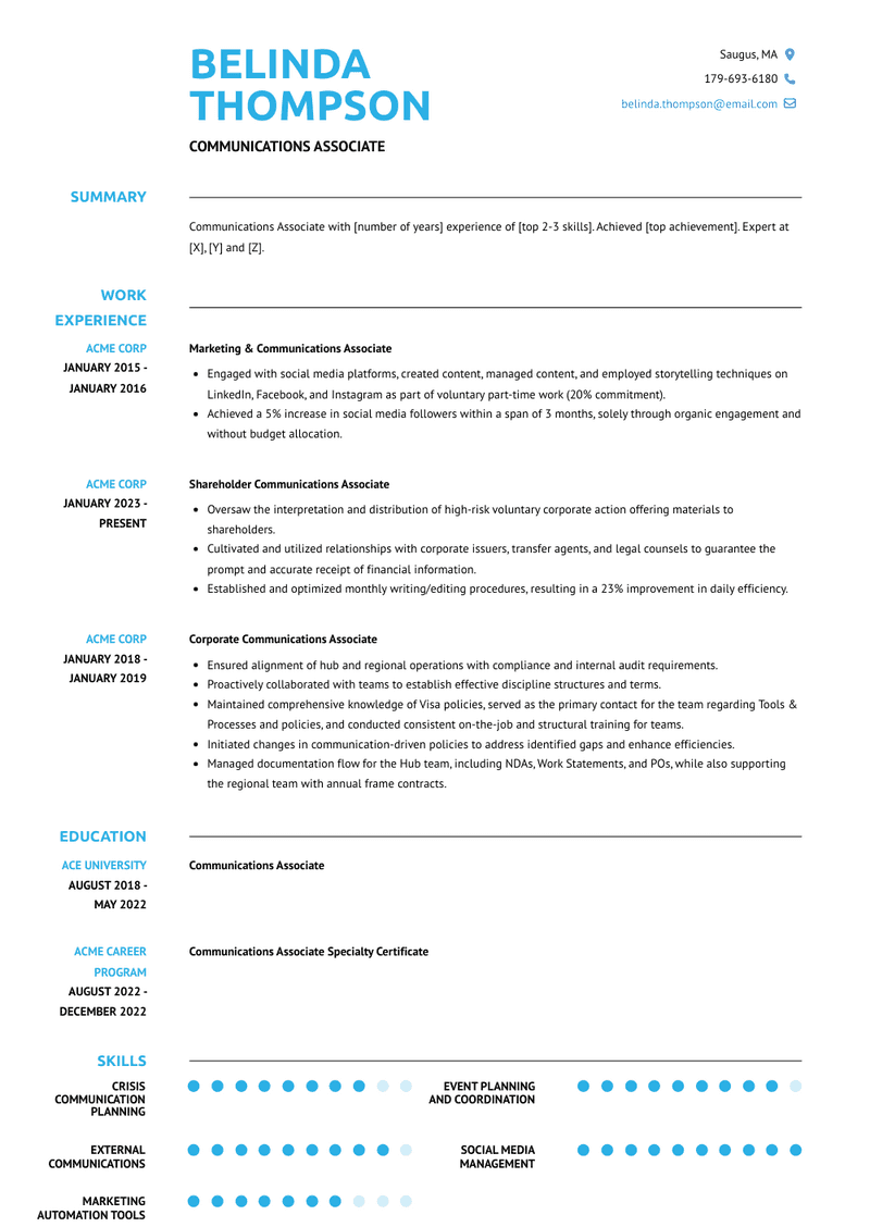 Communications Associate Resume Sample and Template