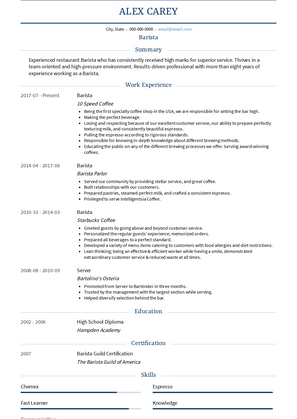 Barista Resume Sample and Template