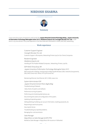 Customer Support Engineer Resume Sample and Template