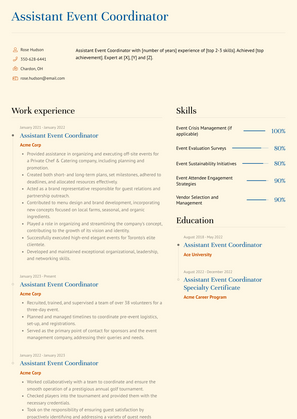 Assistant Event Coordinator Resume Sample and Template