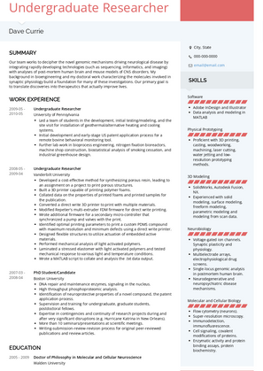 Undergraduate Researcher Resume Sample and Template