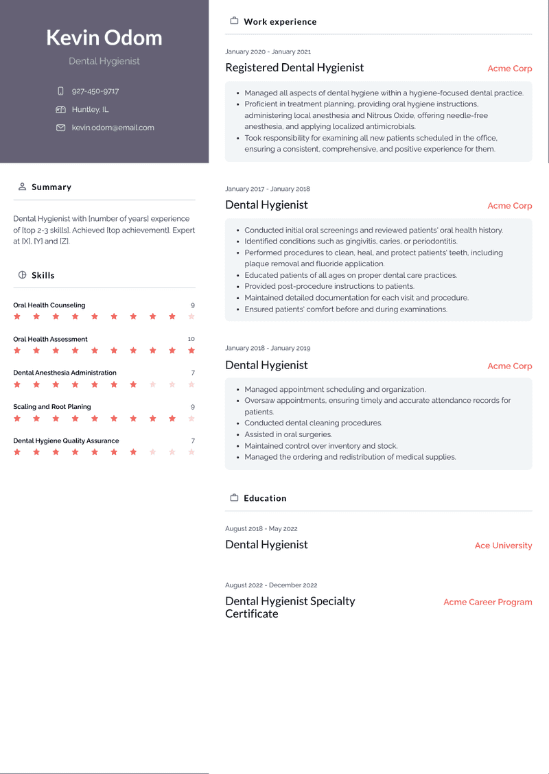 Dental Hygienist Resume Sample and Template