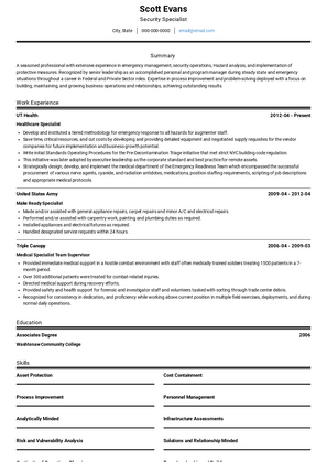 Security Specialist Resume Sample and Template