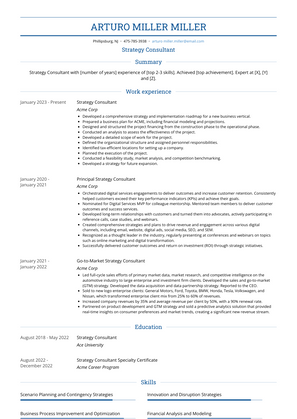 Strategy Consultant Resume Sample and Template