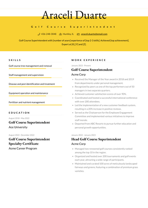 Golf Course Superintendent Resume Sample and Template