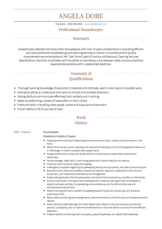 Housekeeping Resume Objective Examples