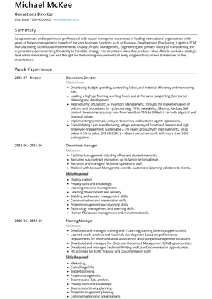 Operations Director Resume Sample and Template