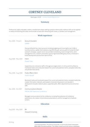 Account Assistant Resume Sample and Template