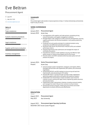 Procurement Agent Resume Sample and Template