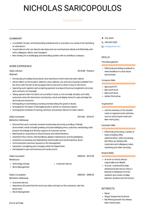 Sales Advisor Resume Sample and Template