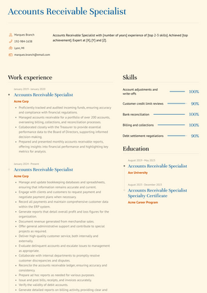 Accounts Receivable Specialist Resume Sample and Template