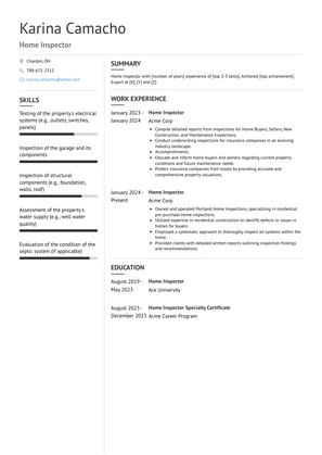 Home Inspector Resume Sample and Template