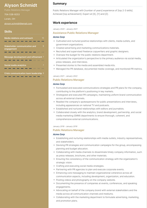 Public Relations Manager Resume Sample and Template