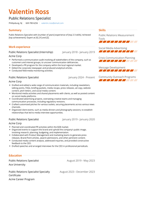 Public Relations Specialist Resume Sample and Template