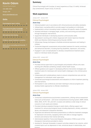 Clinical Psychologist Resume Sample and Template