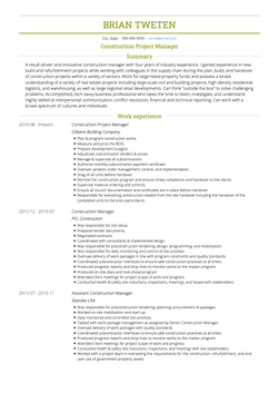 Construction Project Manager Resume Sample and Template