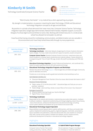 Technology Coordinator Resume Sample and Template